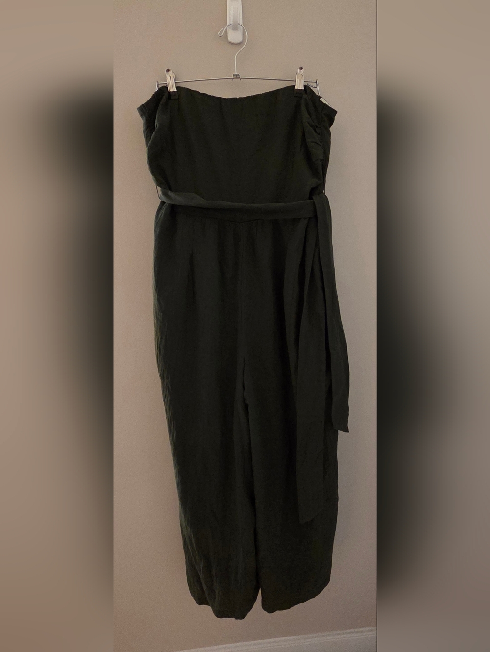 American Eagle Green Strapless Jumpsuit with Waist Tie